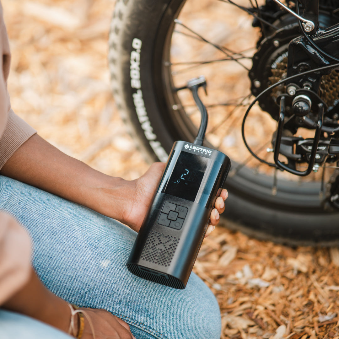 Lectric Air Pump being used to inflate tire for 2.0 bike