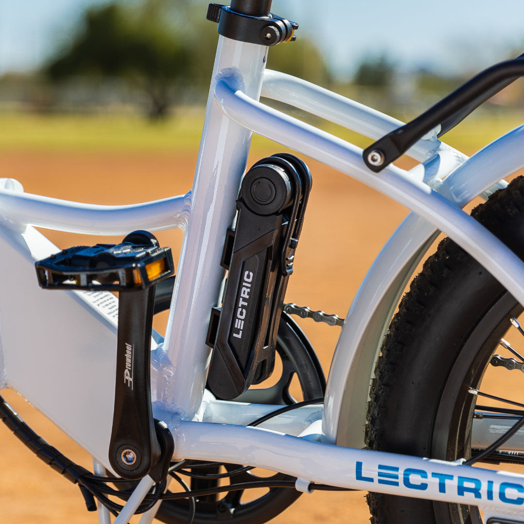 Lectric eBikes Folding Bike Lock Mounted behind Seat Post of eBike