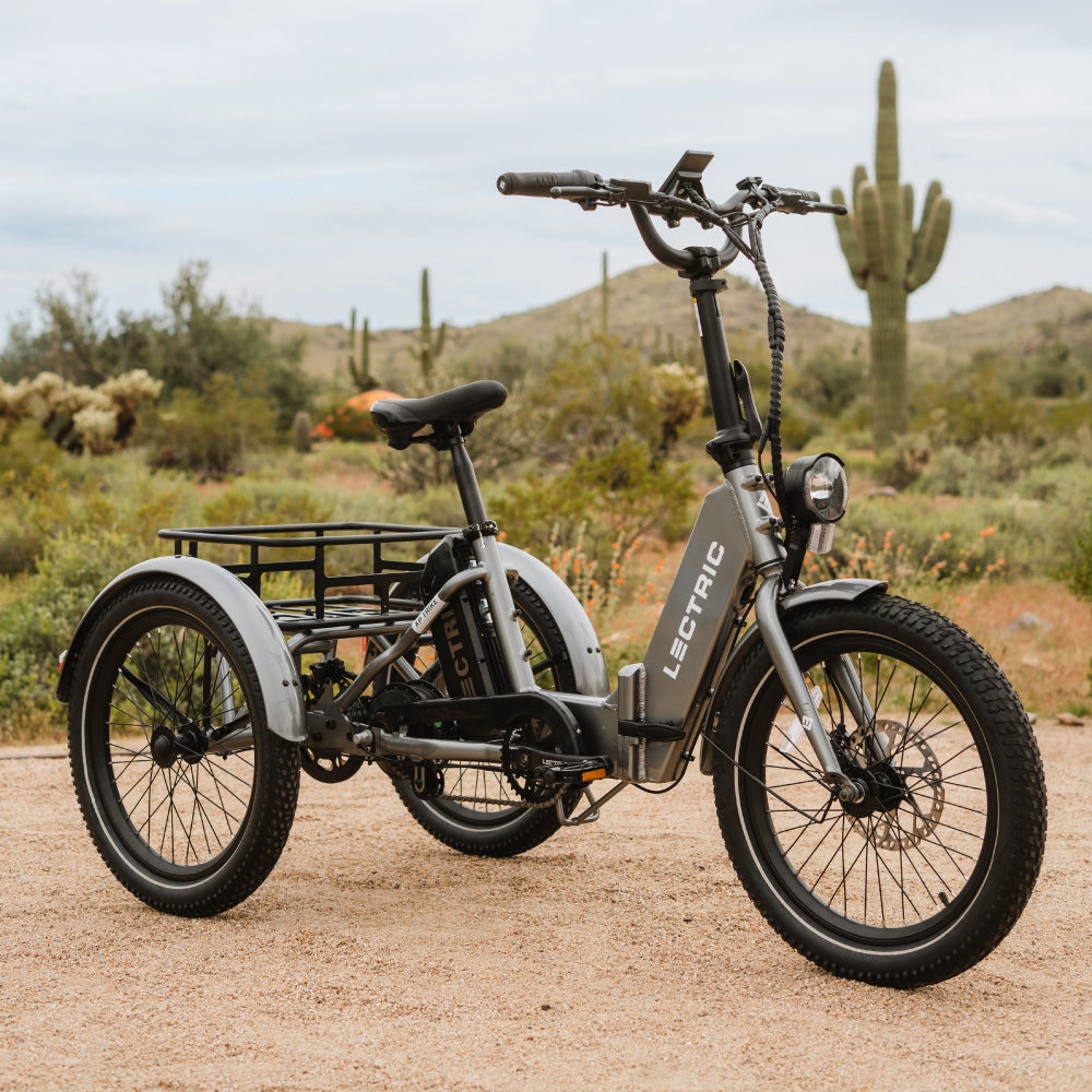 Lectric XP Trike eBike in dessert terrain